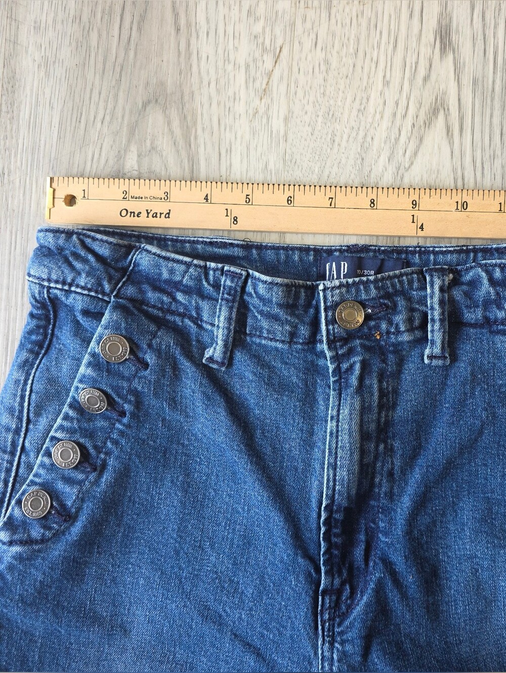 GAP Women’s 10/30R High Rise Flare Jeans Button Front Sailor Raw Hem Denim - Picture 5 of 12